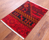 Red Peshawar Handmade Wool Rug - 2' 1" X 3' 1"