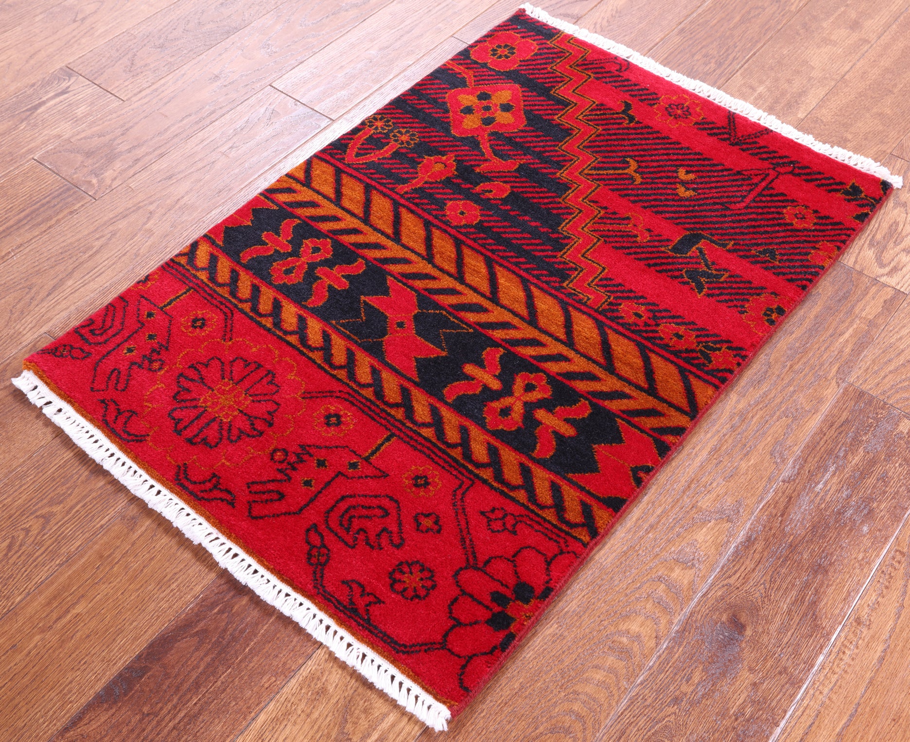 Red Peshawar Handmade Wool Rug - 2' 1" X 3' 1"