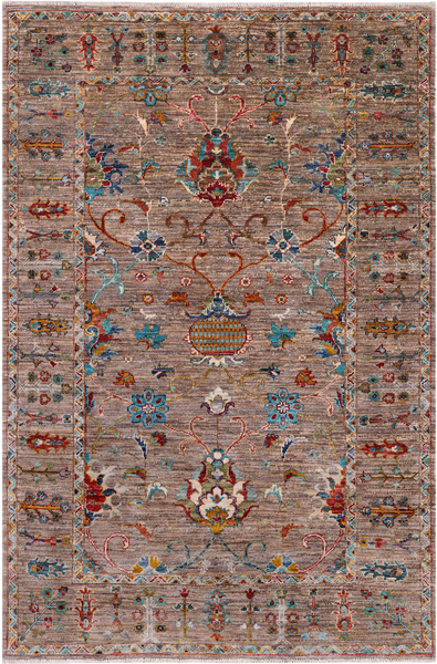 Peshawar Hand Knotted Wool Rug - 4' 1" X 5' 11"