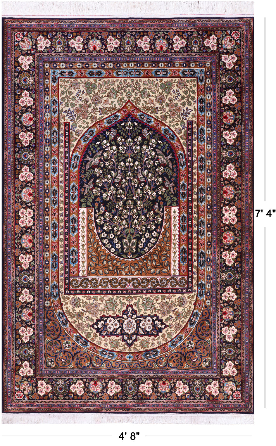 Persian Qum Handmade Wool Rug - 4' 8" X 7' 4"