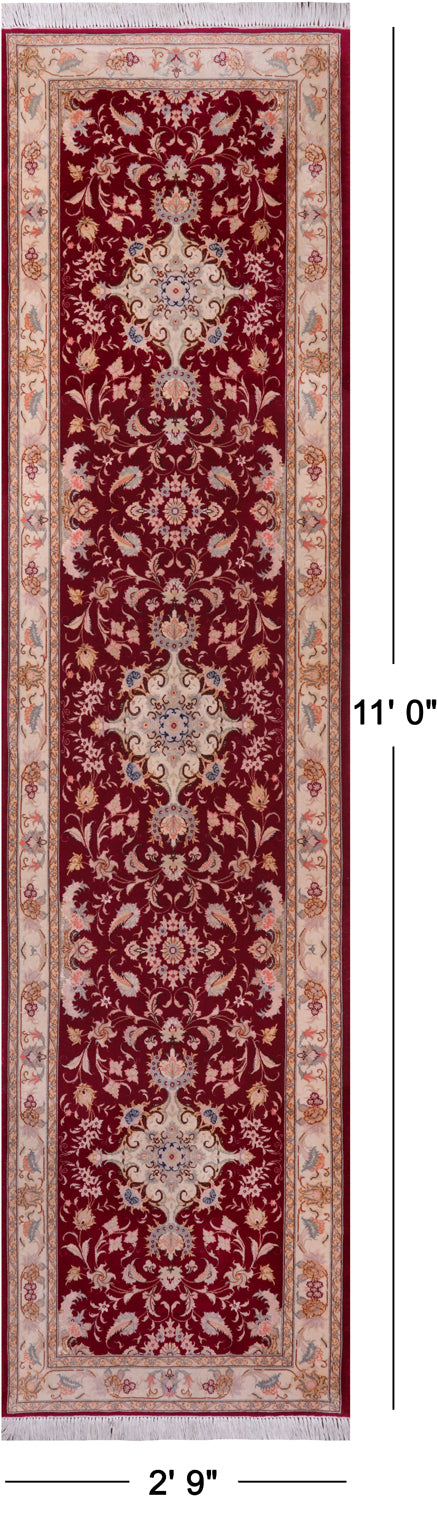 High End Persian Tabriz Hand-Knotted Wool & Silk Runner Rug - 2' 9" X 11' 0"