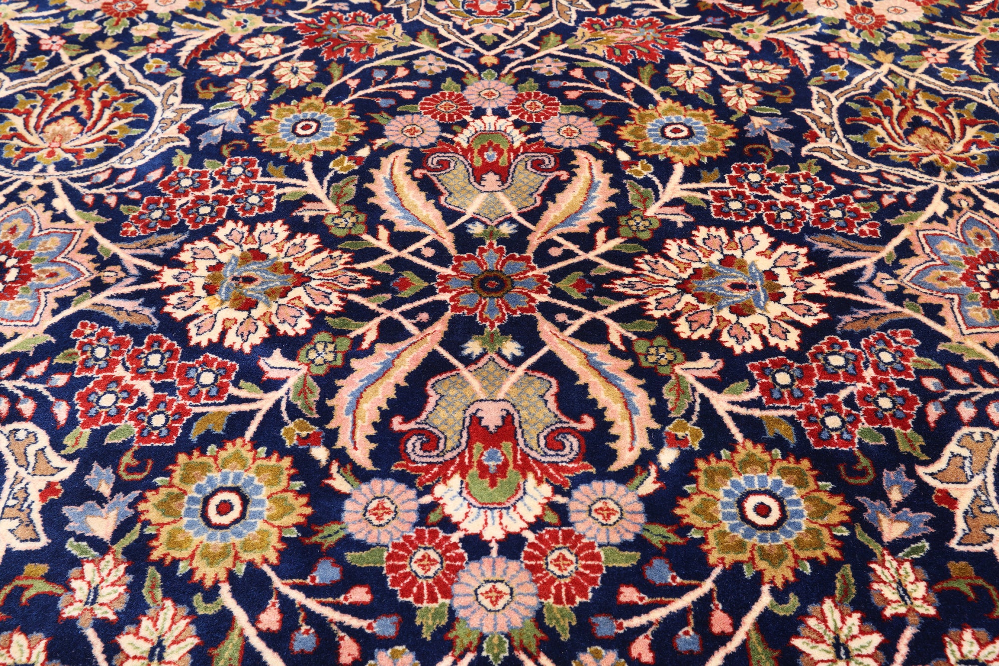 Navy Blue Persian Tabriz Hand Knotted Wool Rug - 12' 0" X 15' 0"