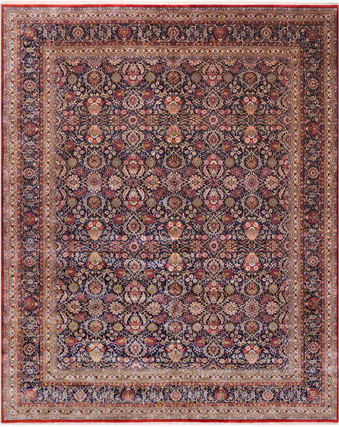 Navy Blue Persian Tabriz Hand Knotted Wool Rug - 12' 0" X 15' 0"