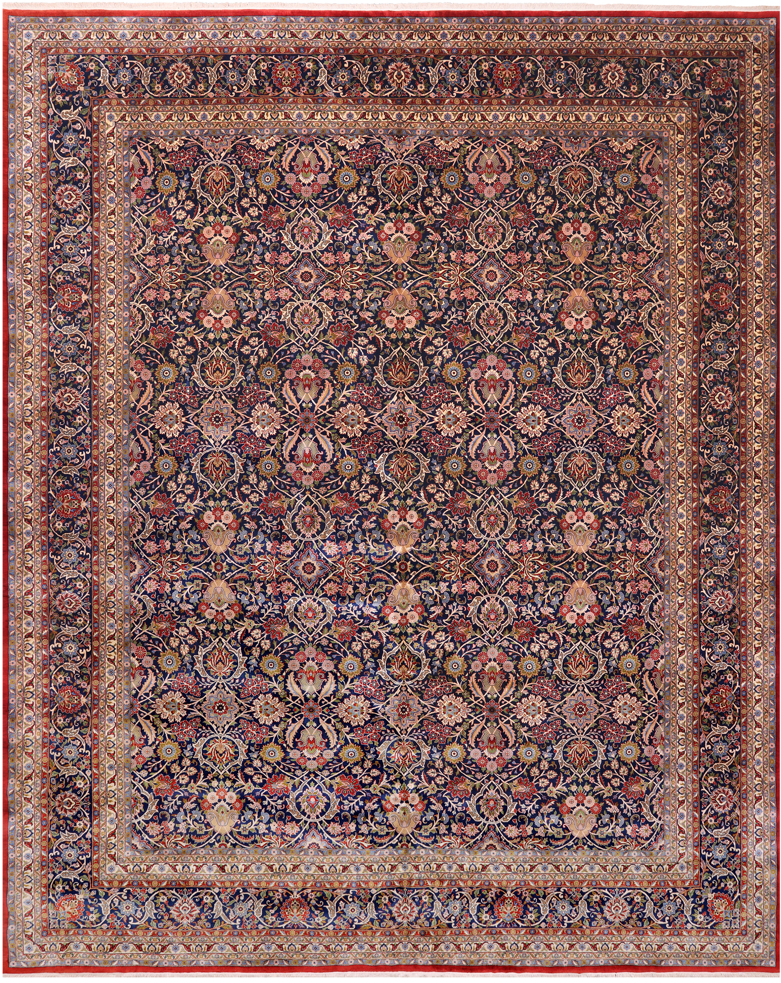 Navy Blue Persian Tabriz Hand Knotted Wool Rug - 12' 0" X 15' 0"