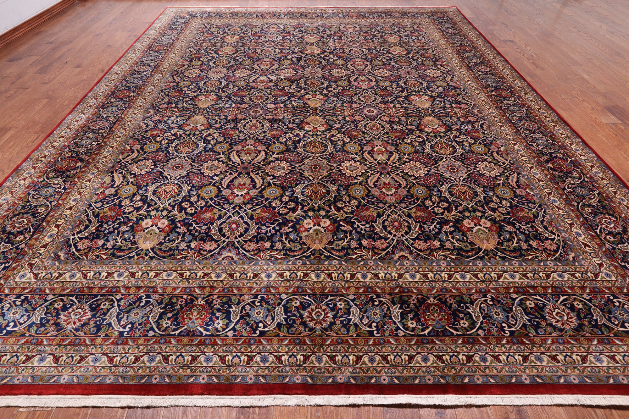 Navy Blue Persian Tabriz Hand Knotted Wool Rug - 12' 0" X 15' 0"