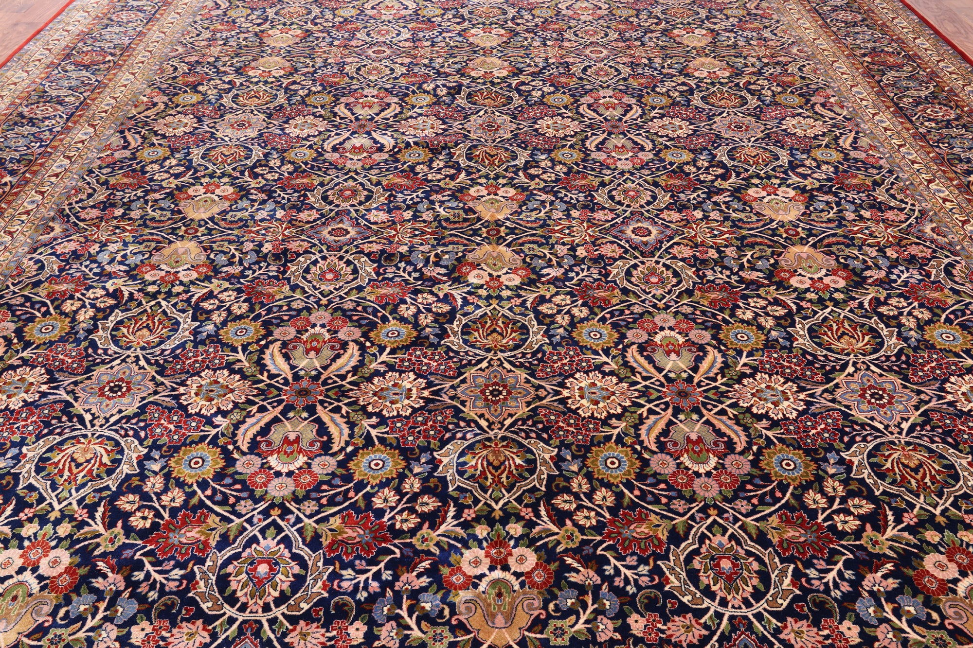 Navy Blue Persian Tabriz Hand Knotted Wool Rug - 12' 0" X 15' 0"