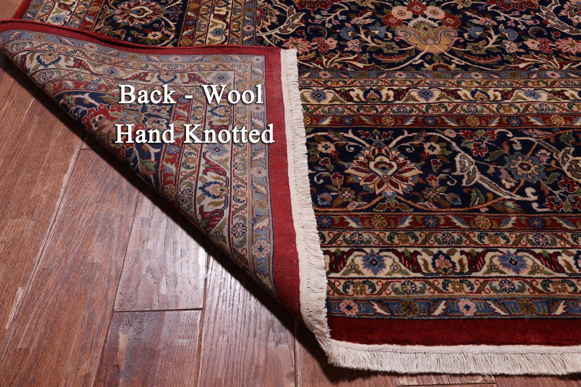 Navy Blue Persian Tabriz Hand Knotted Wool Rug - 12' 0" X 15' 0"