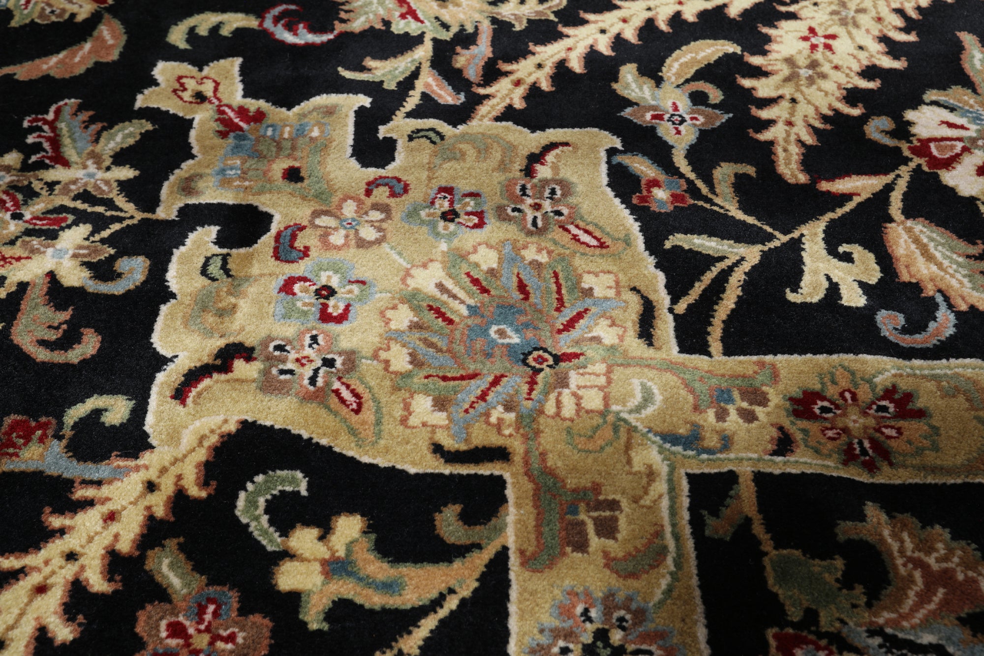 Black Persian Tabriz Handmade Wool Rug - 11' 9" X 18' 1"