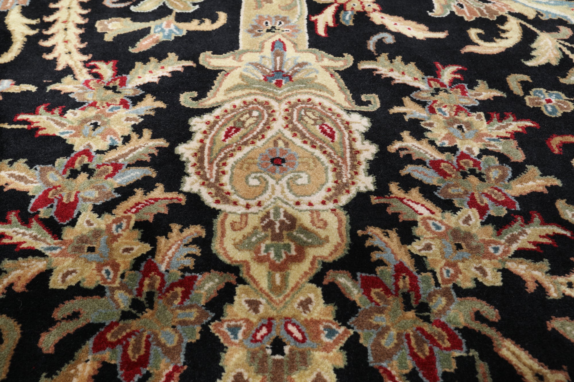 Black Persian Tabriz Handmade Wool Rug - 11' 9" X 18' 1"