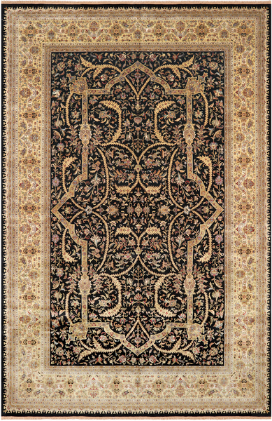 Black Persian Tabriz Handmade Wool Rug - 11' 9" X 18' 1"