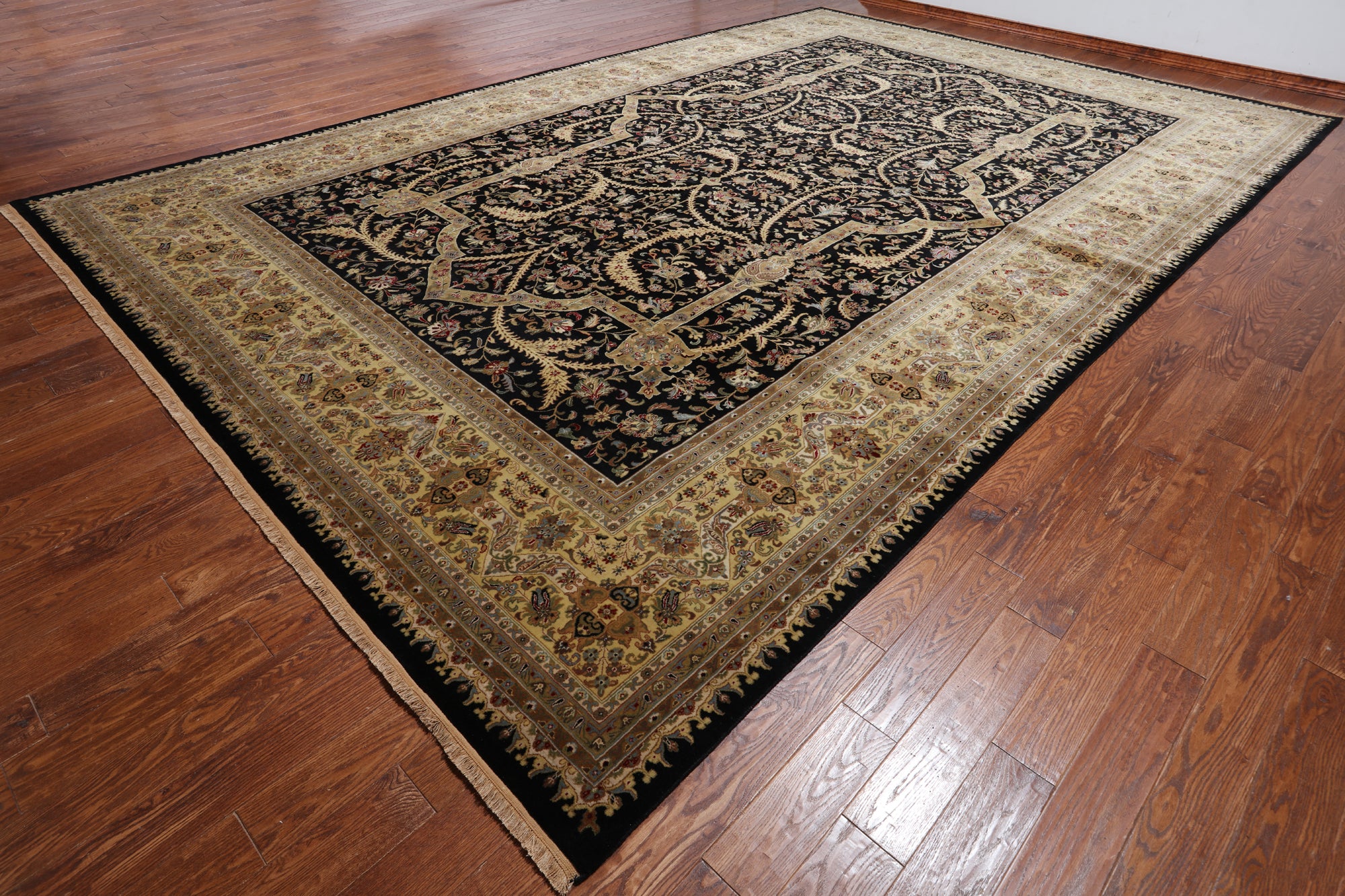 Black Persian Tabriz Handmade Wool Rug - 11' 9" X 18' 1"