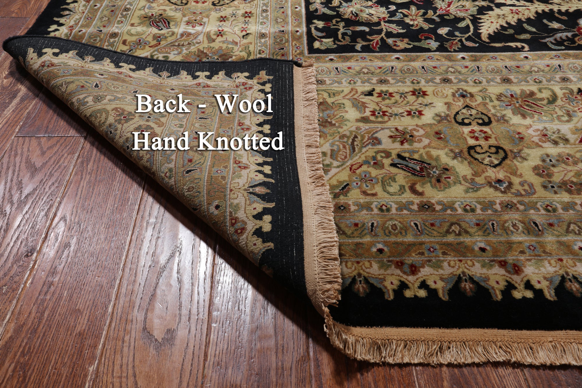 Black Persian Tabriz Handmade Wool Rug - 11' 9" X 18' 1"
