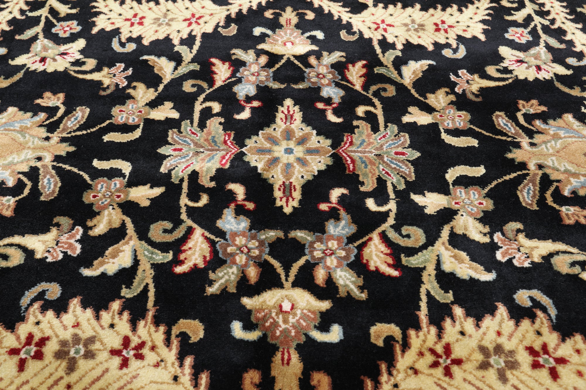 Black Persian Tabriz Handmade Wool Rug - 11' 9" X 18' 1"
