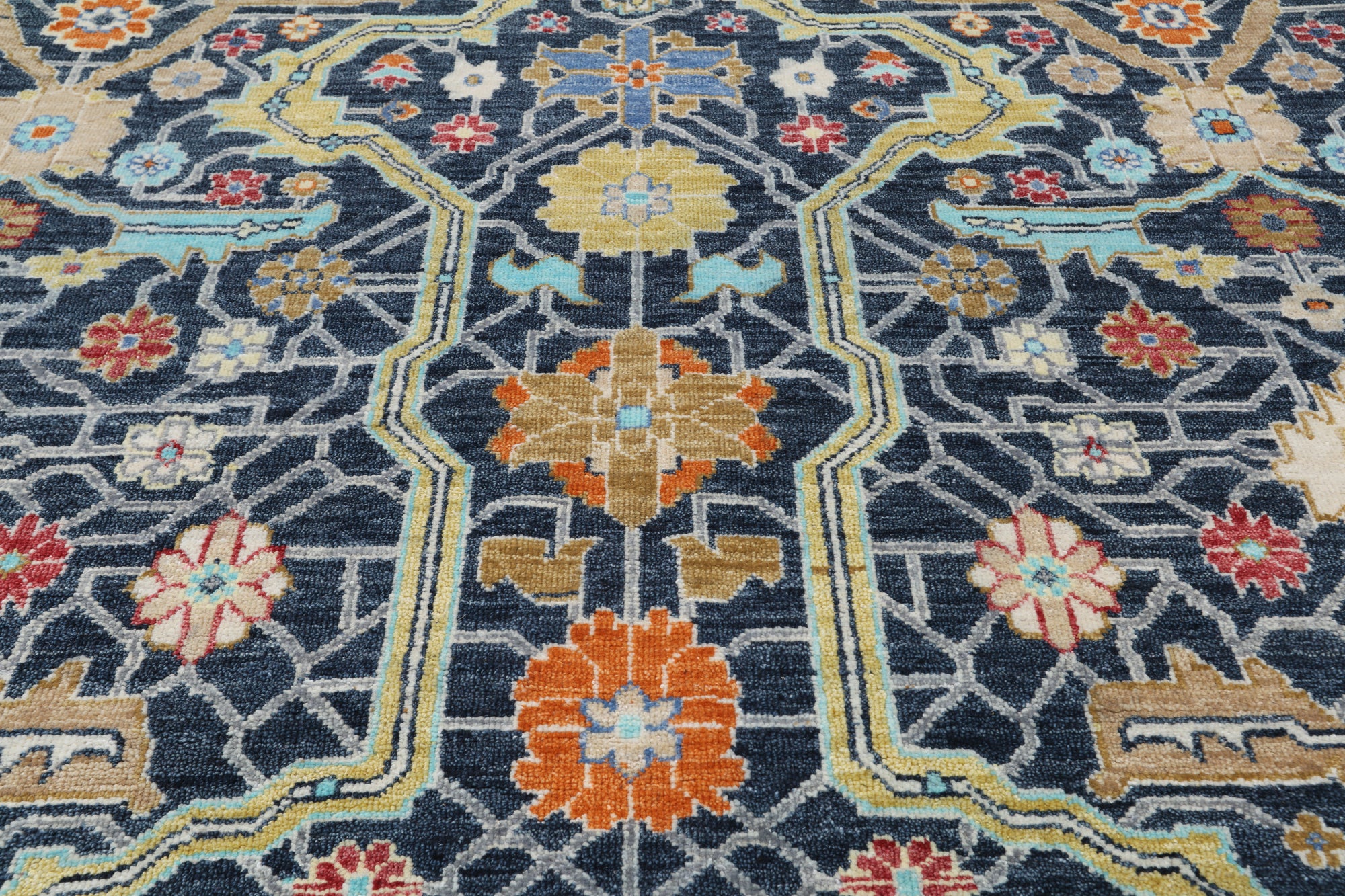 Navy Blue Persian Fine Serapi Handmade Wool Rug - 10' 0" X 14' 0"