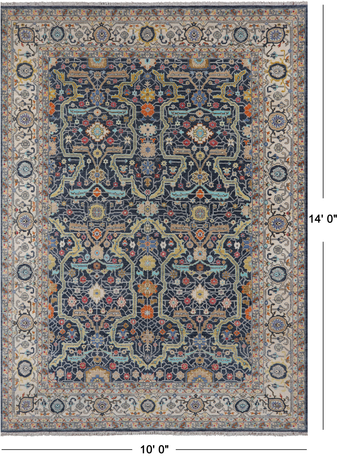 Navy Blue Persian Fine Serapi Handmade Wool Rug - 10' 0" X 14' 0"
