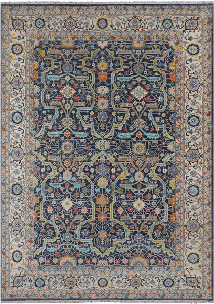 Navy Blue Persian Fine Serapi Handmade Wool Rug - 10' 0" X 14' 0"