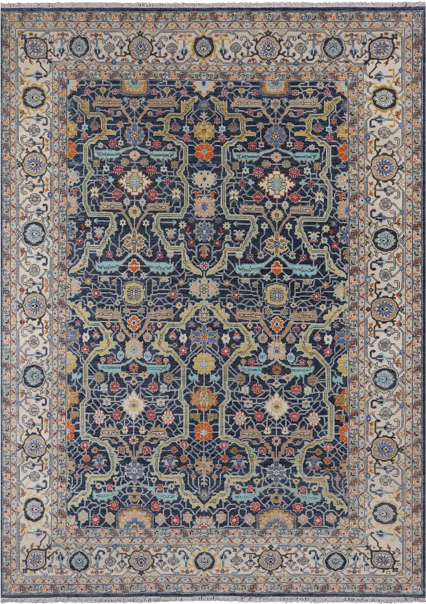 Navy Blue Persian Fine Serapi Handmade Wool Rug - 10' 0" X 14' 0"