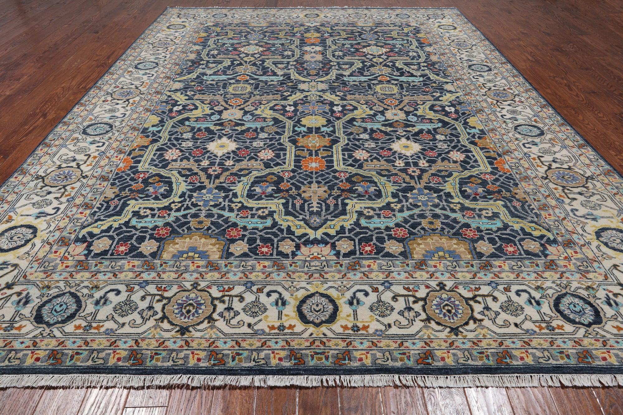 Navy Blue Persian Fine Serapi Handmade Wool Rug - 10' 0" X 14' 0"