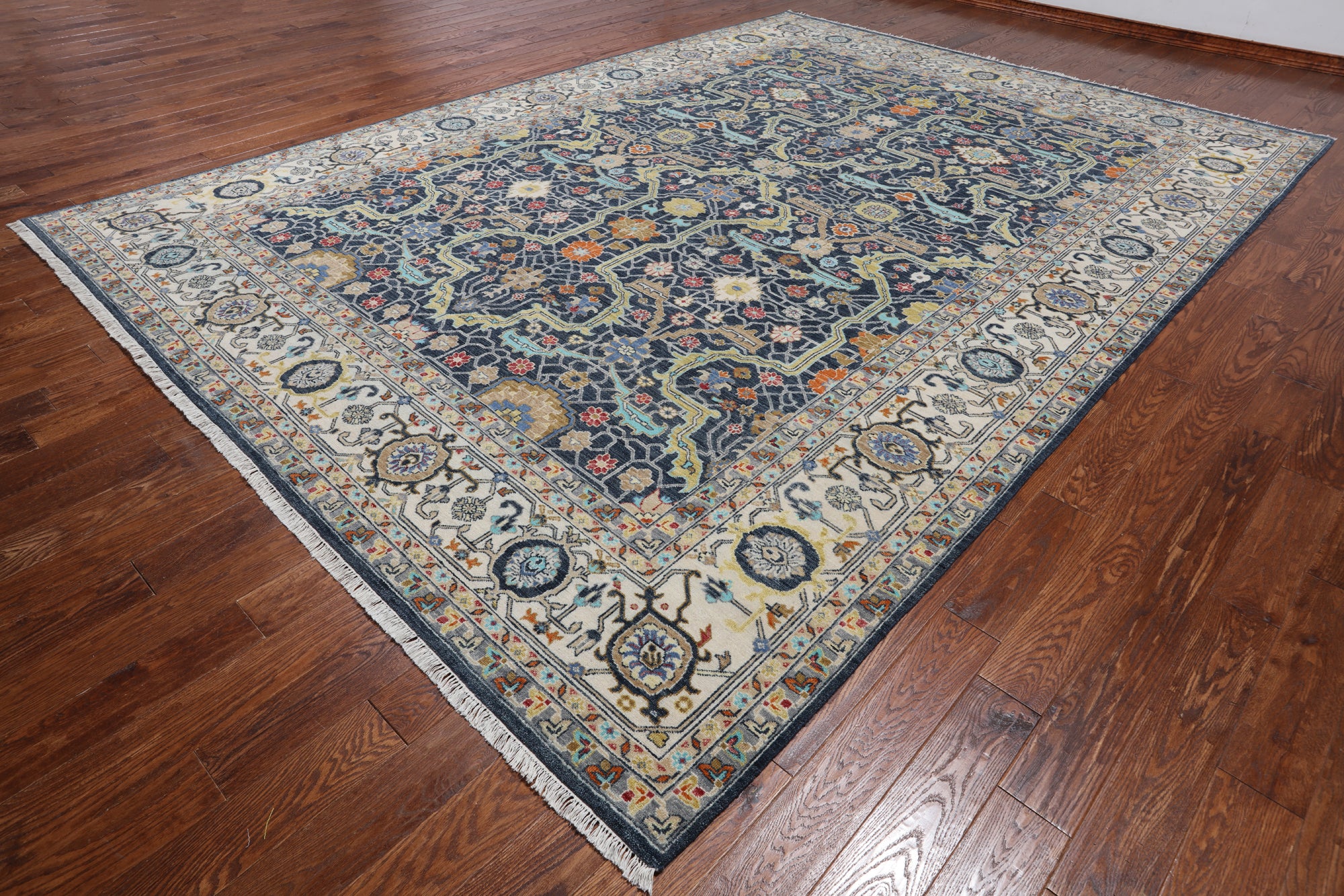 Navy Blue Persian Fine Serapi Handmade Wool Rug - 10' 0" X 14' 0"