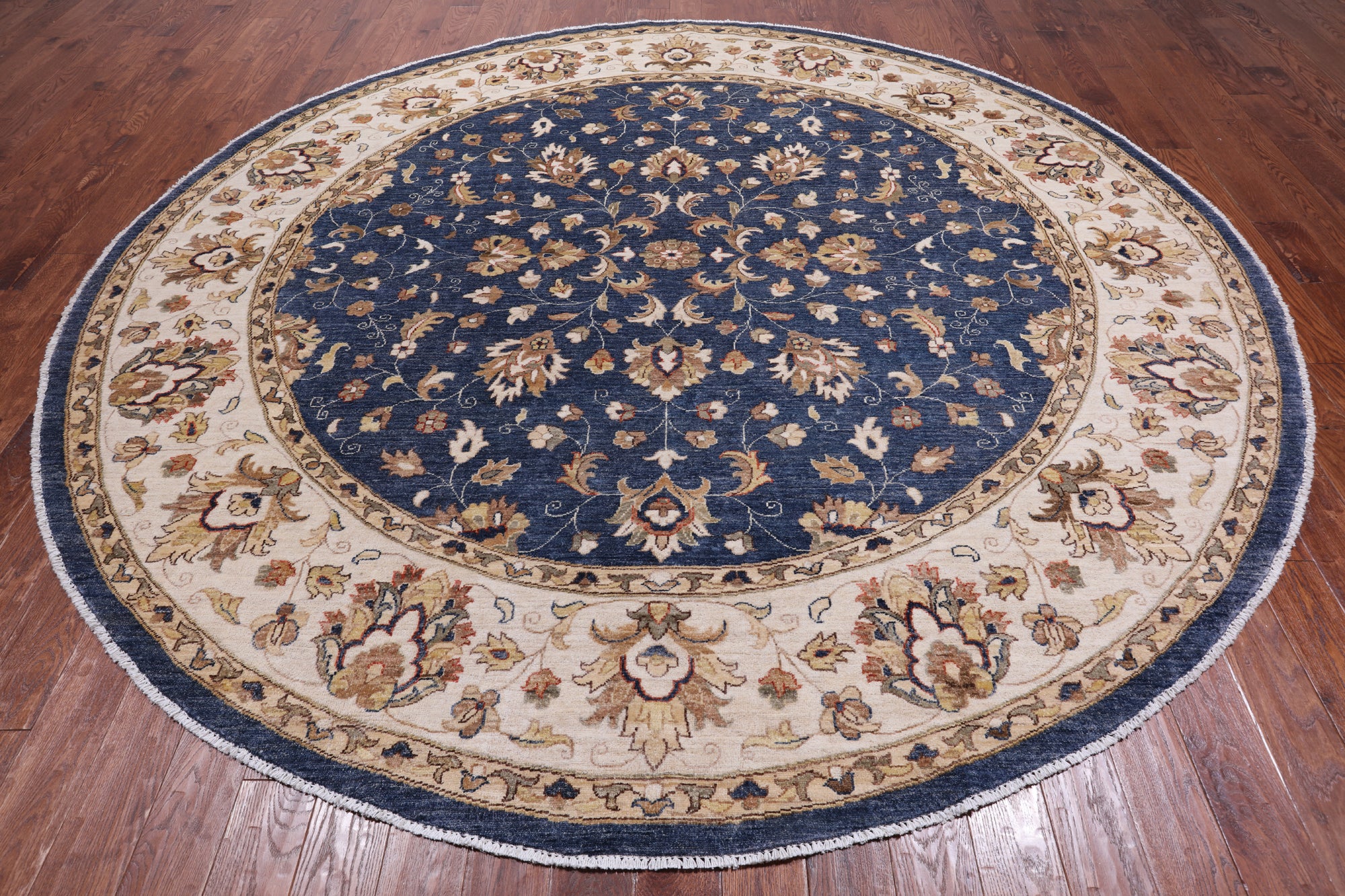 Blue Round Peshawar Hand Knotted Wool Rug - 10' 0" X 10' 0"