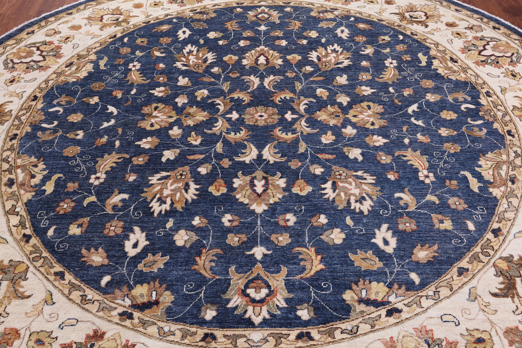 Blue Round Peshawar Hand Knotted Wool Rug - 10' 0" X 10' 0"