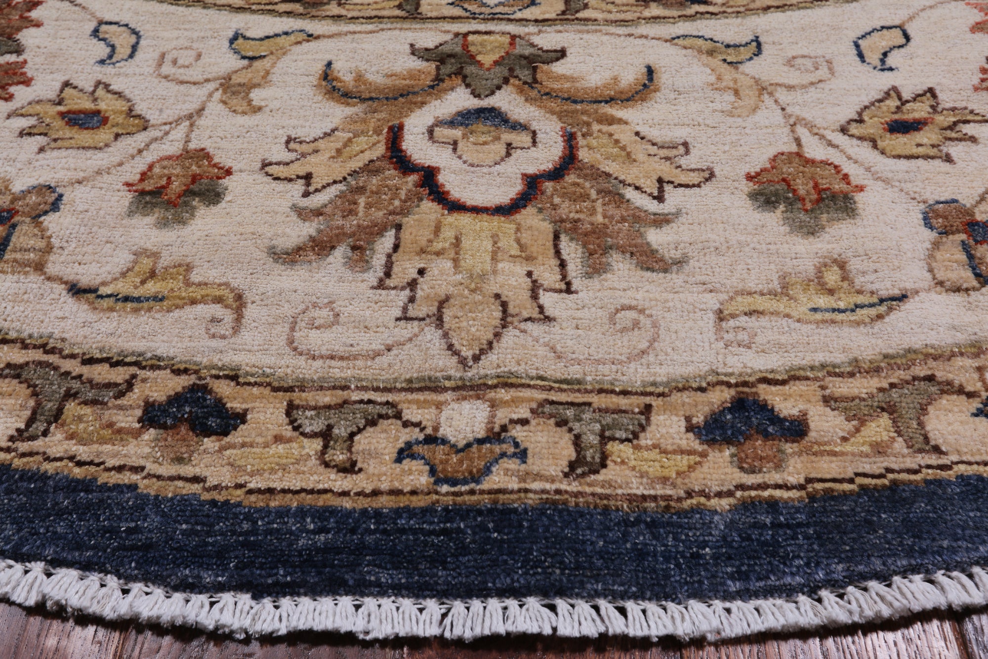 Blue Round Peshawar Hand Knotted Wool Rug - 10' 0" X 10' 0"