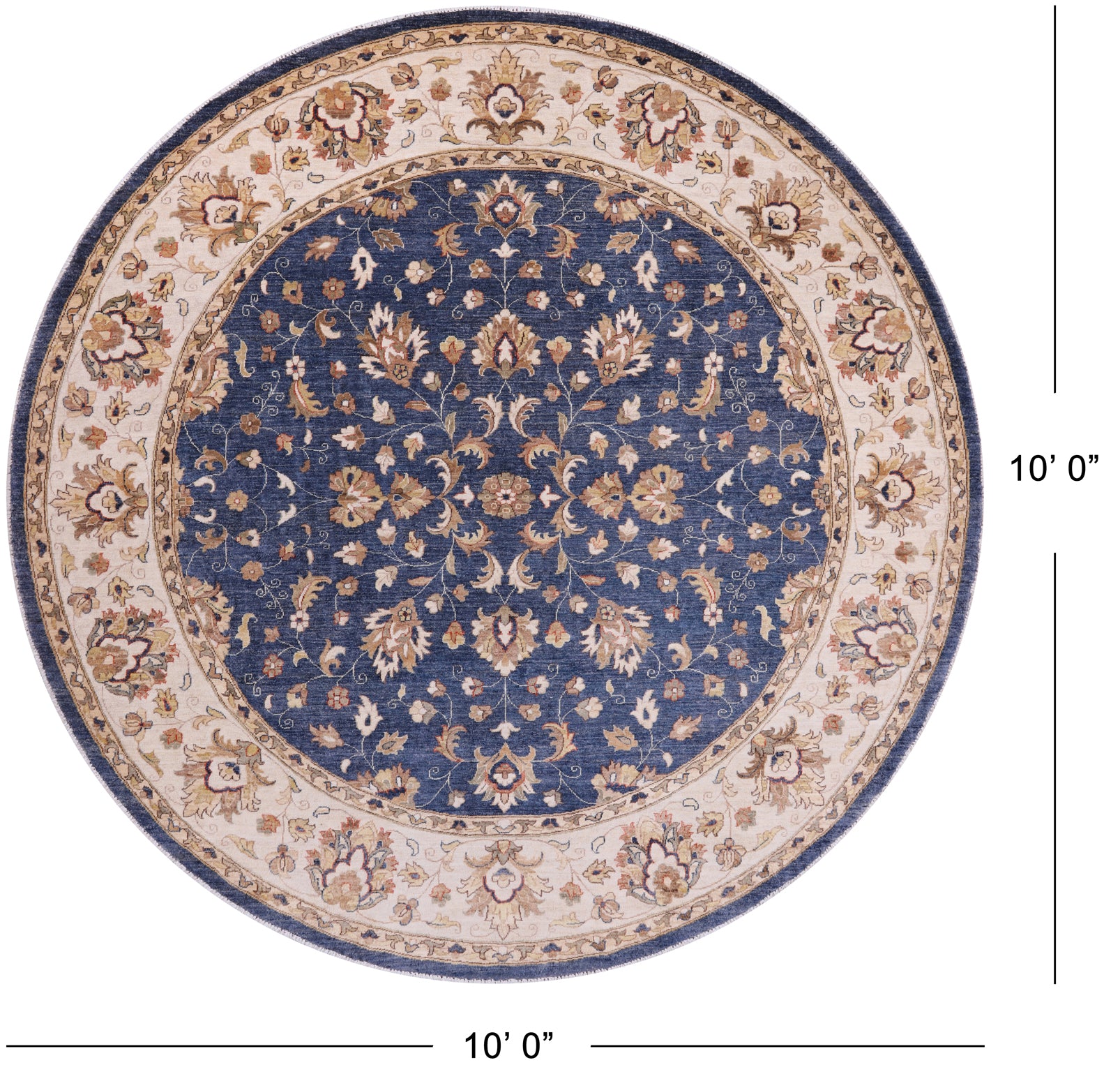 Blue Round Peshawar Hand Knotted Wool Rug - 10' 0" X 10' 0"