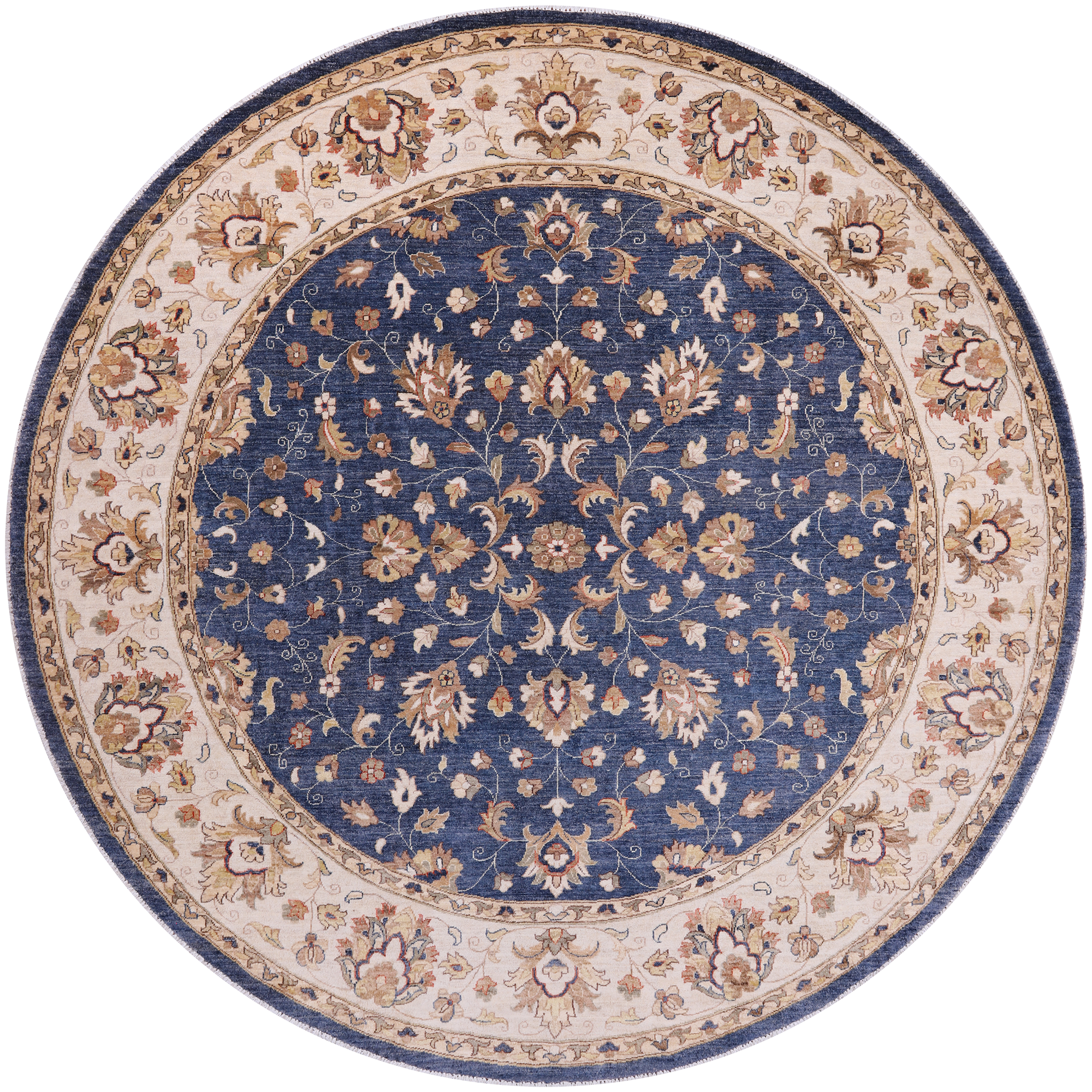 Blue Round Peshawar Hand Knotted Wool Rug - 10' 0" X 10' 0"