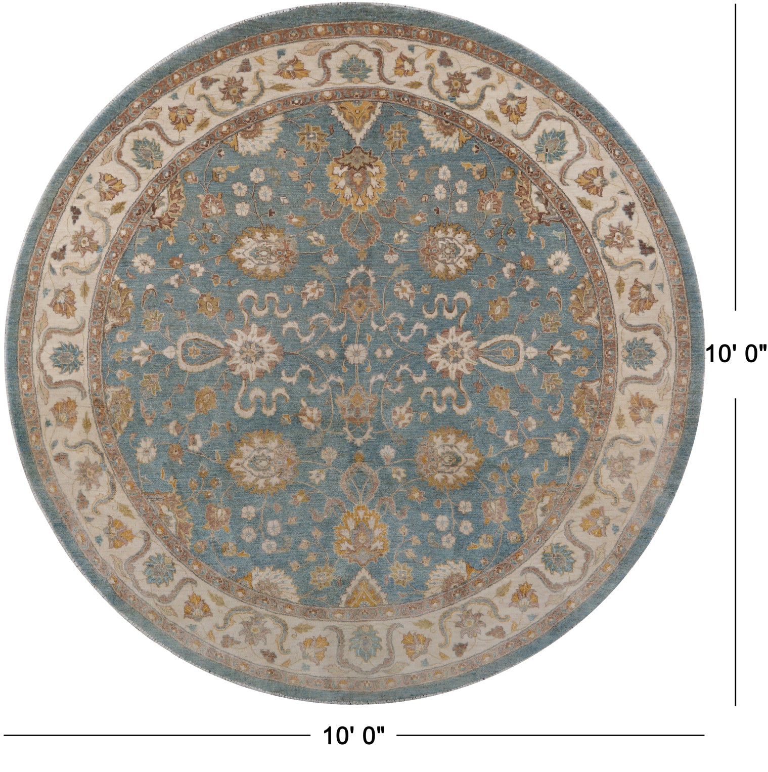 Blue Round Peshawar Handmade Wool Rug - 10' 0" X 10' 0"