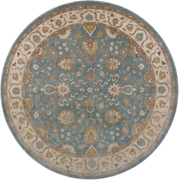 Blue Round Peshawar Handmade Wool Rug - 10' 0" X 10' 0"