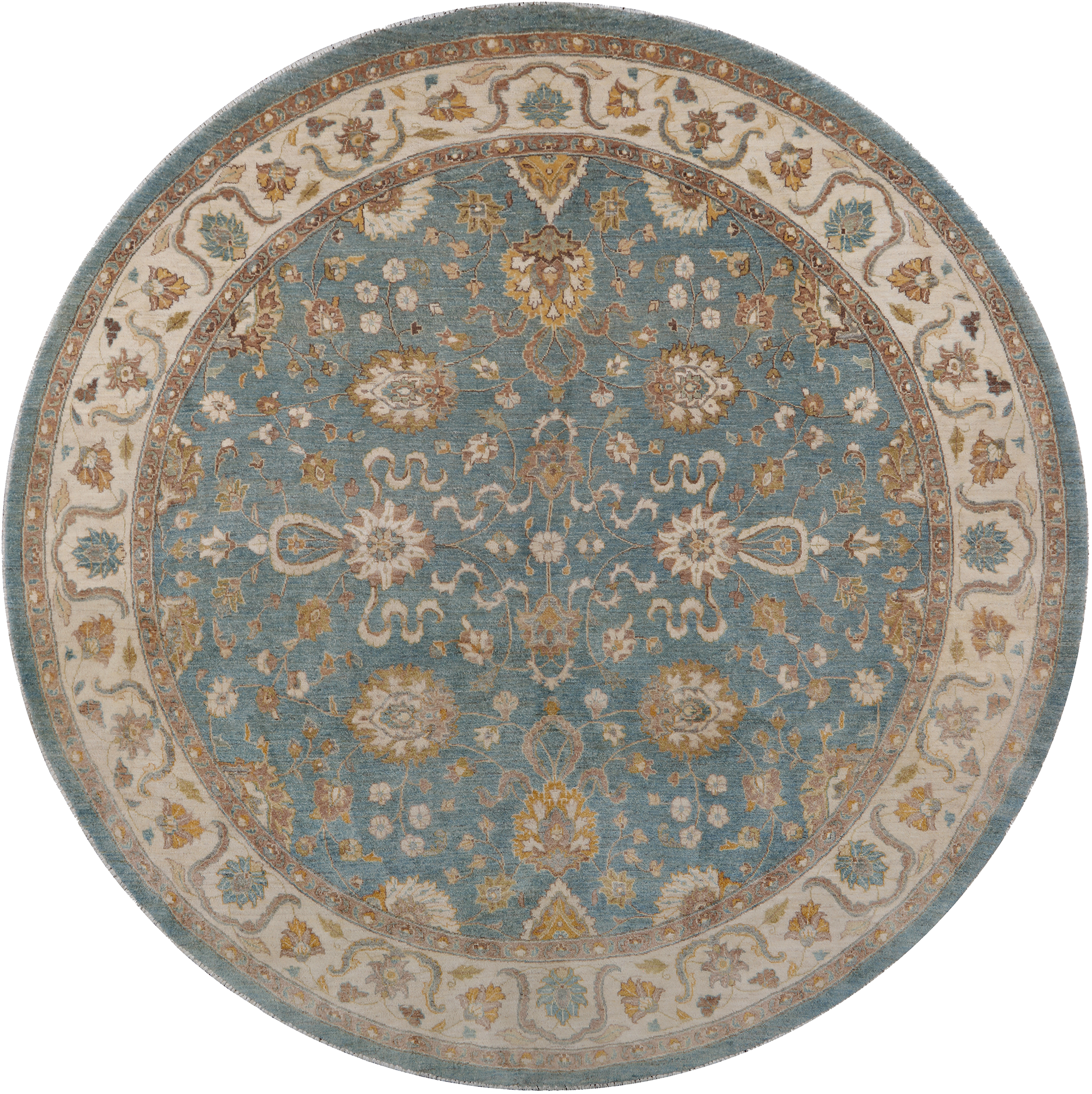 Blue Round Peshawar Handmade Wool Rug - 10' 0" X 10' 0"