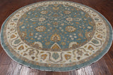 Blue Round Peshawar Handmade Wool Rug - 10' 0" X 10' 0"