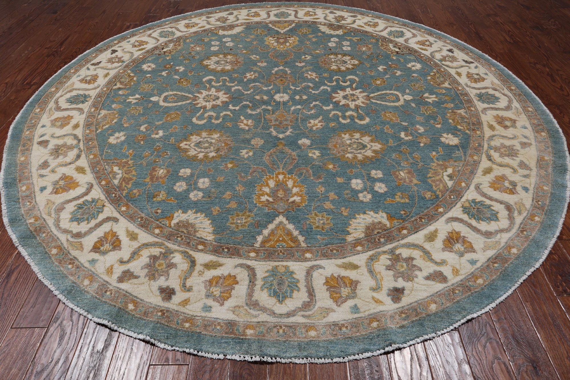 Blue Round Peshawar Handmade Wool Rug - 10' 0" X 10' 0"