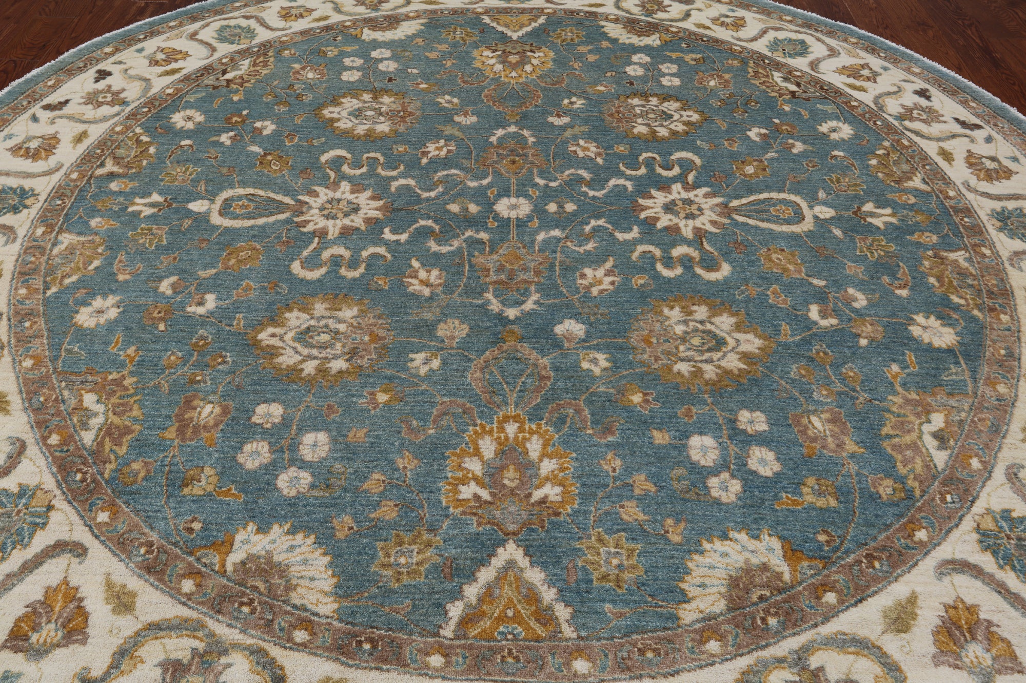 Blue Round Peshawar Handmade Wool Rug - 10' 0" X 10' 0"