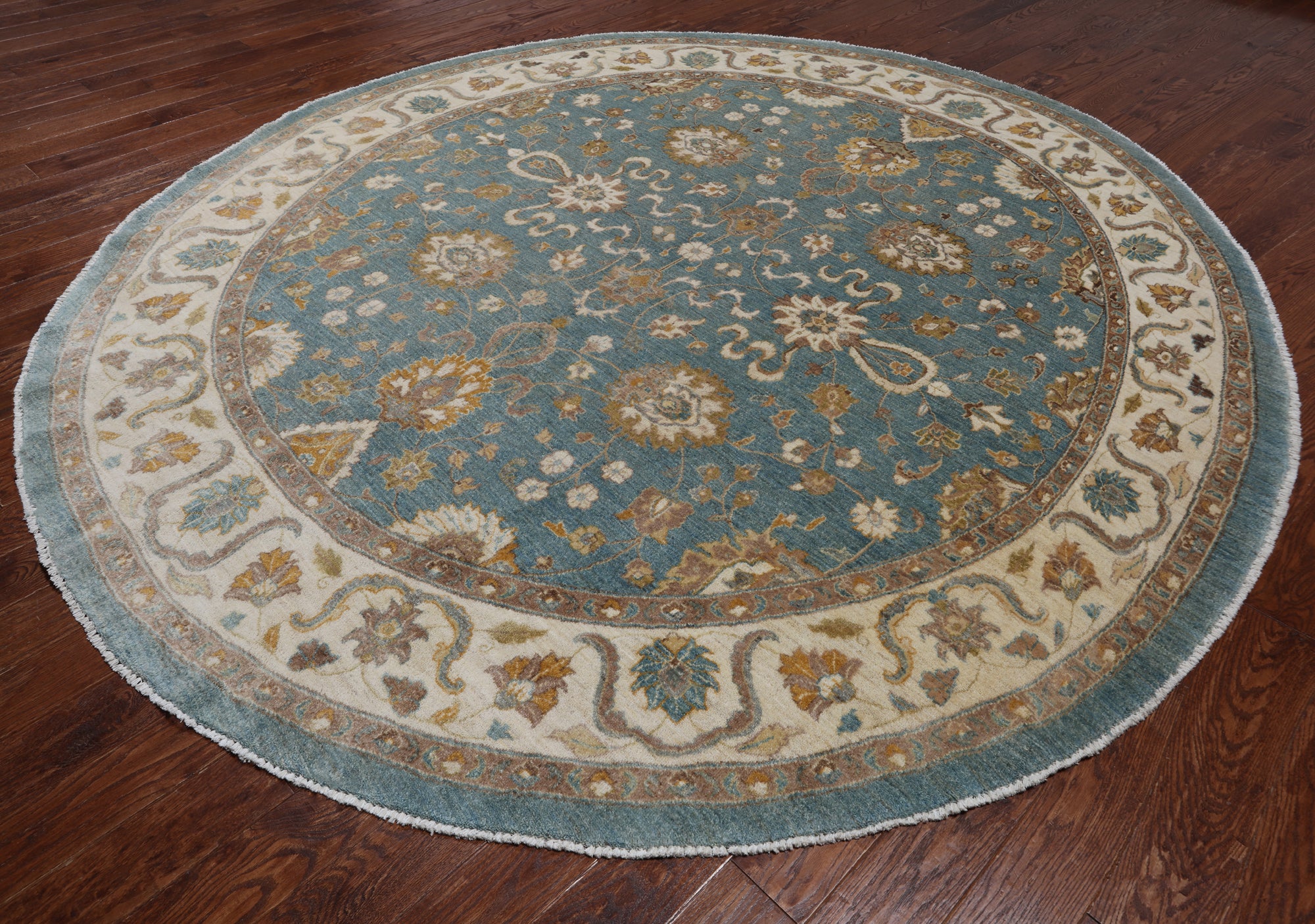 Blue Round Peshawar Handmade Wool Rug - 10' 0" X 10' 0"