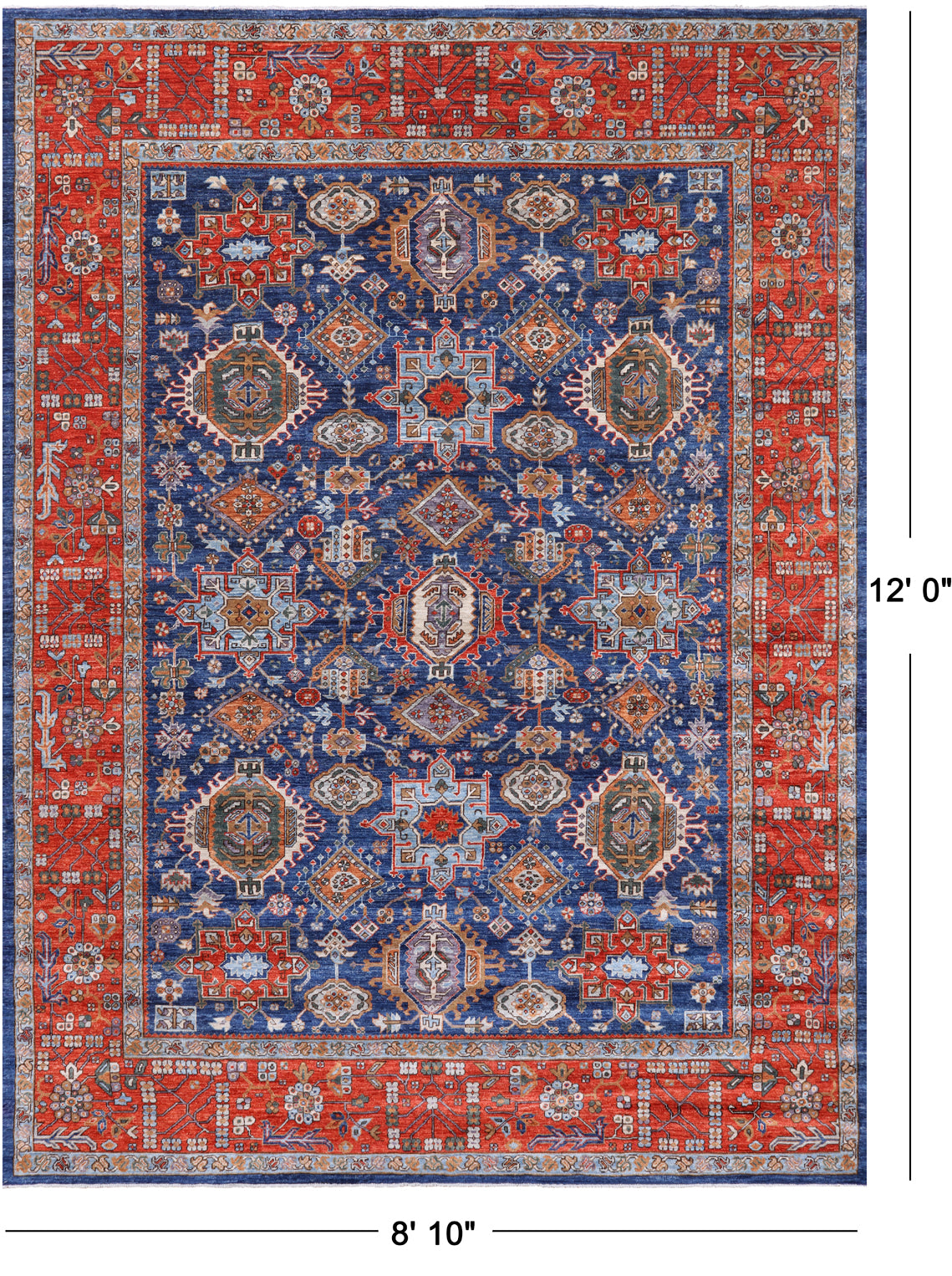 Persian Fine Serapi Hand-Knotted Wool Rug - 8' 10" X 12' 0"