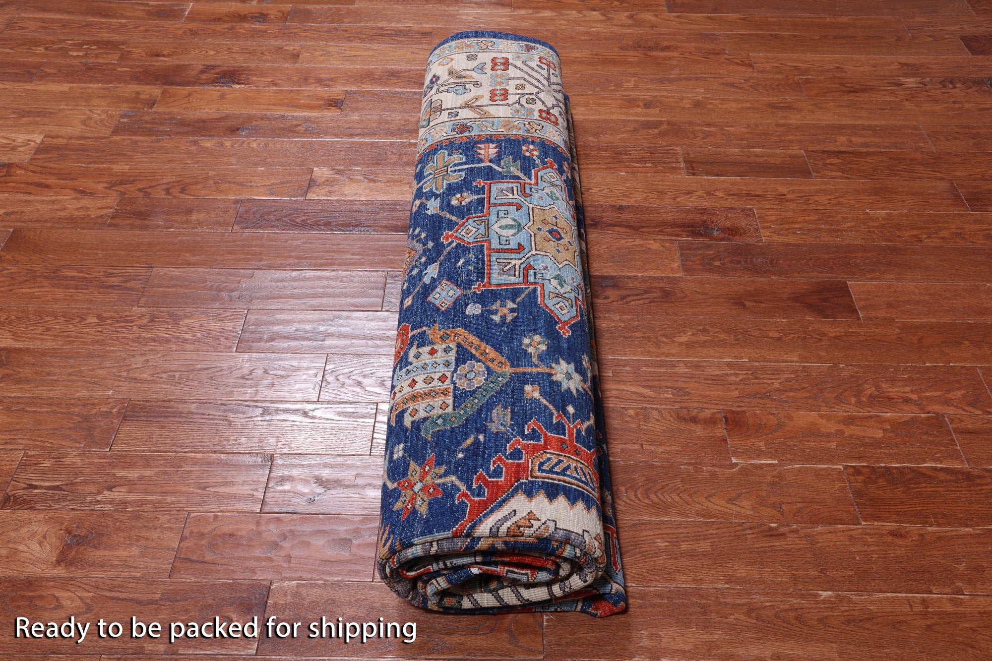 Blue Persian Fine Serapi Hand Knotted Wool Rug - 9' 10" X 13' 9"