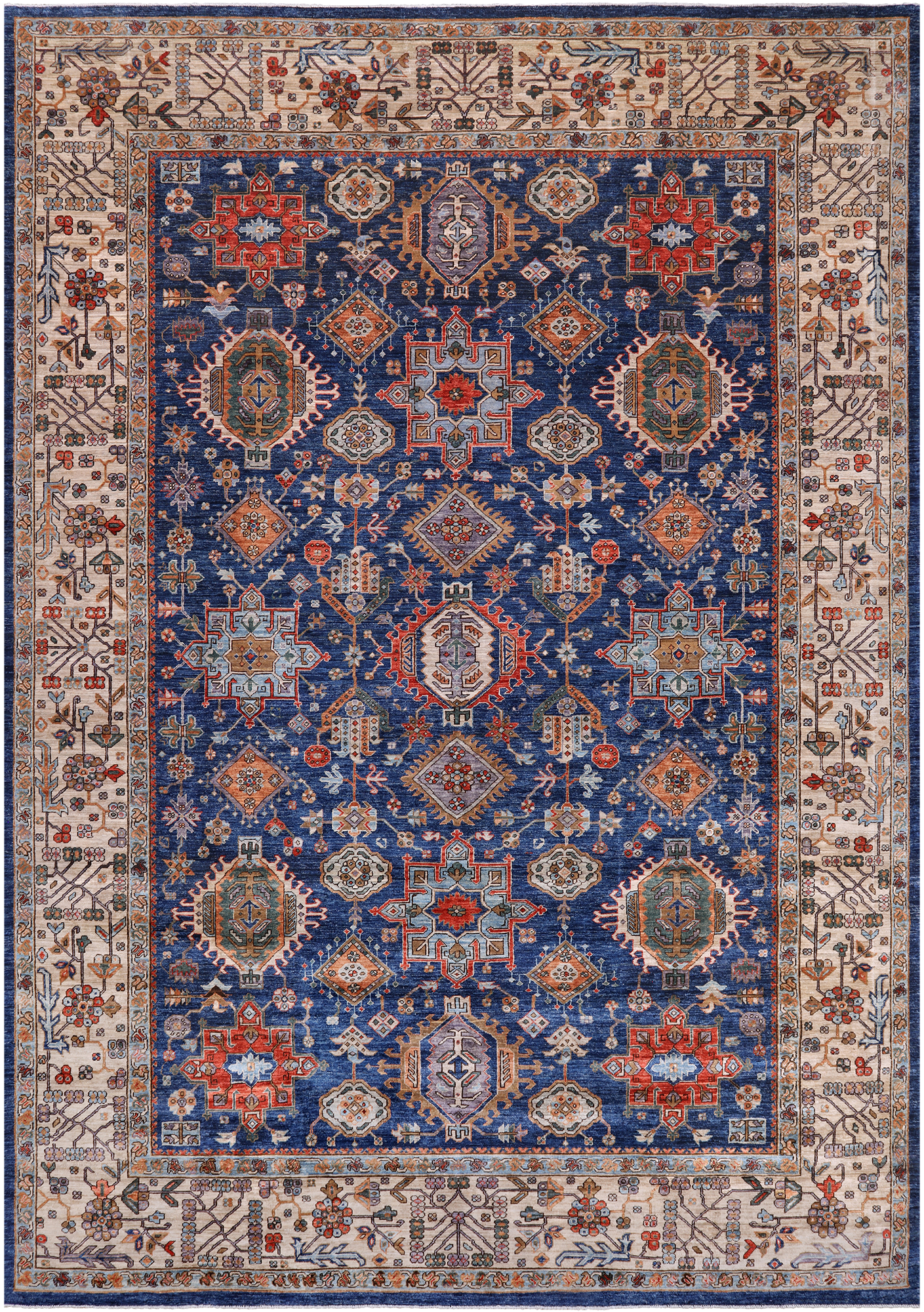 Blue Persian Fine Serapi Hand Knotted Wool Rug - 9' 10" X 13' 9"