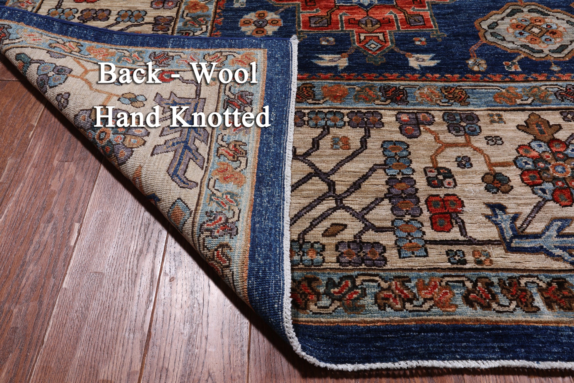 Blue Persian Fine Serapi Hand Knotted Wool Rug - 9' 10" X 13' 9"
