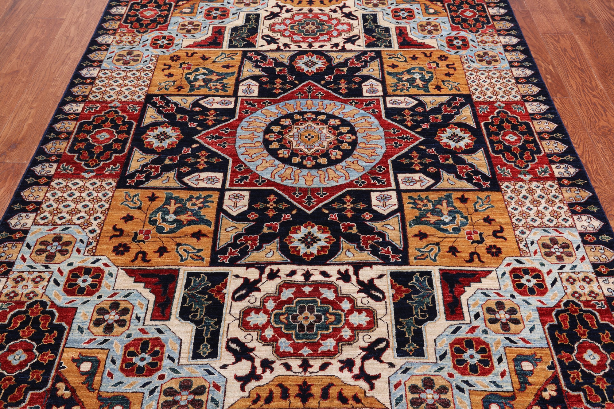 Blue Geometric Persian Mamluk Handmade Wool Rug - 5' 7" X 7' 9"