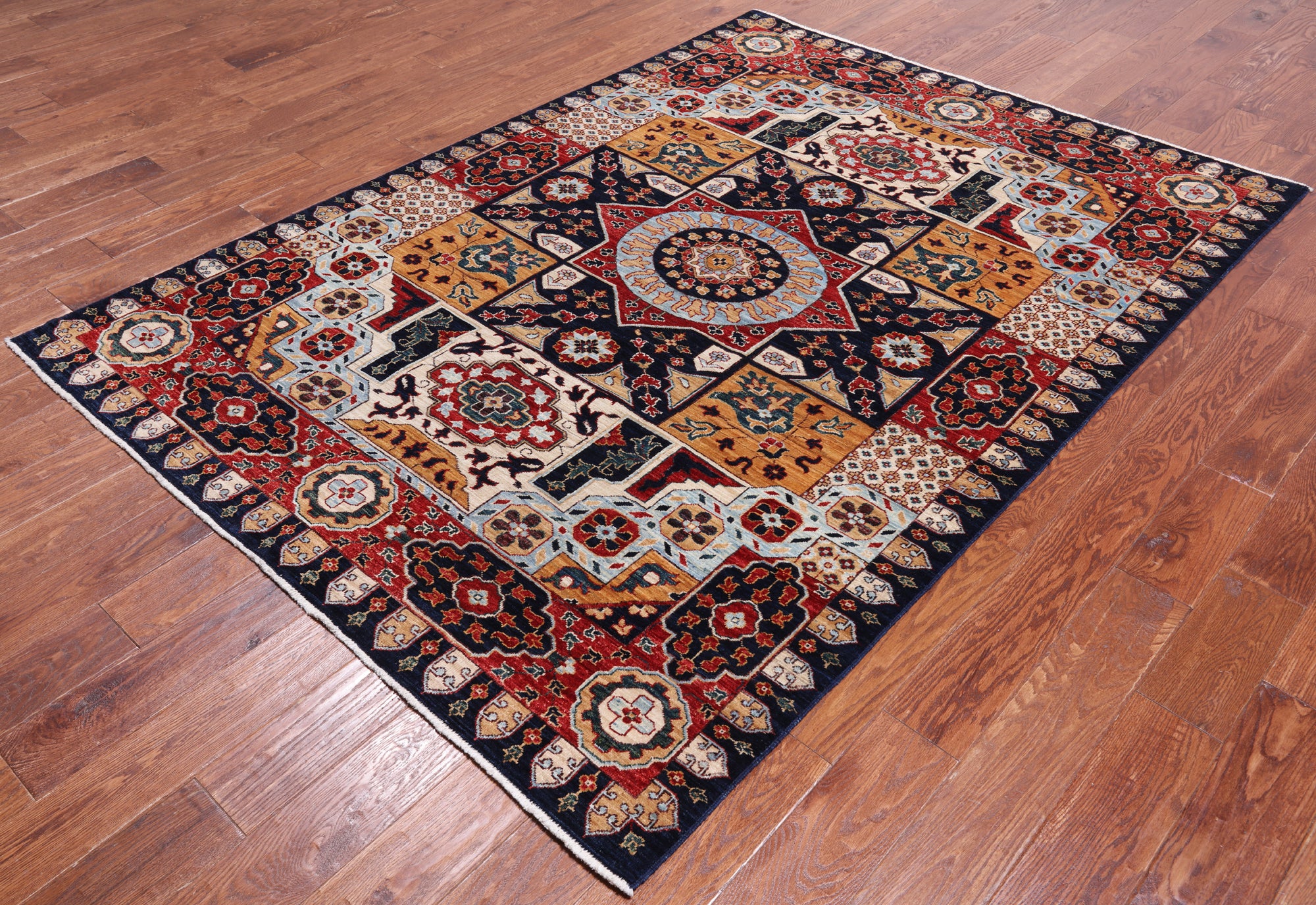 Blue Geometric Persian Mamluk Handmade Wool Rug - 5' 7" X 7' 9"