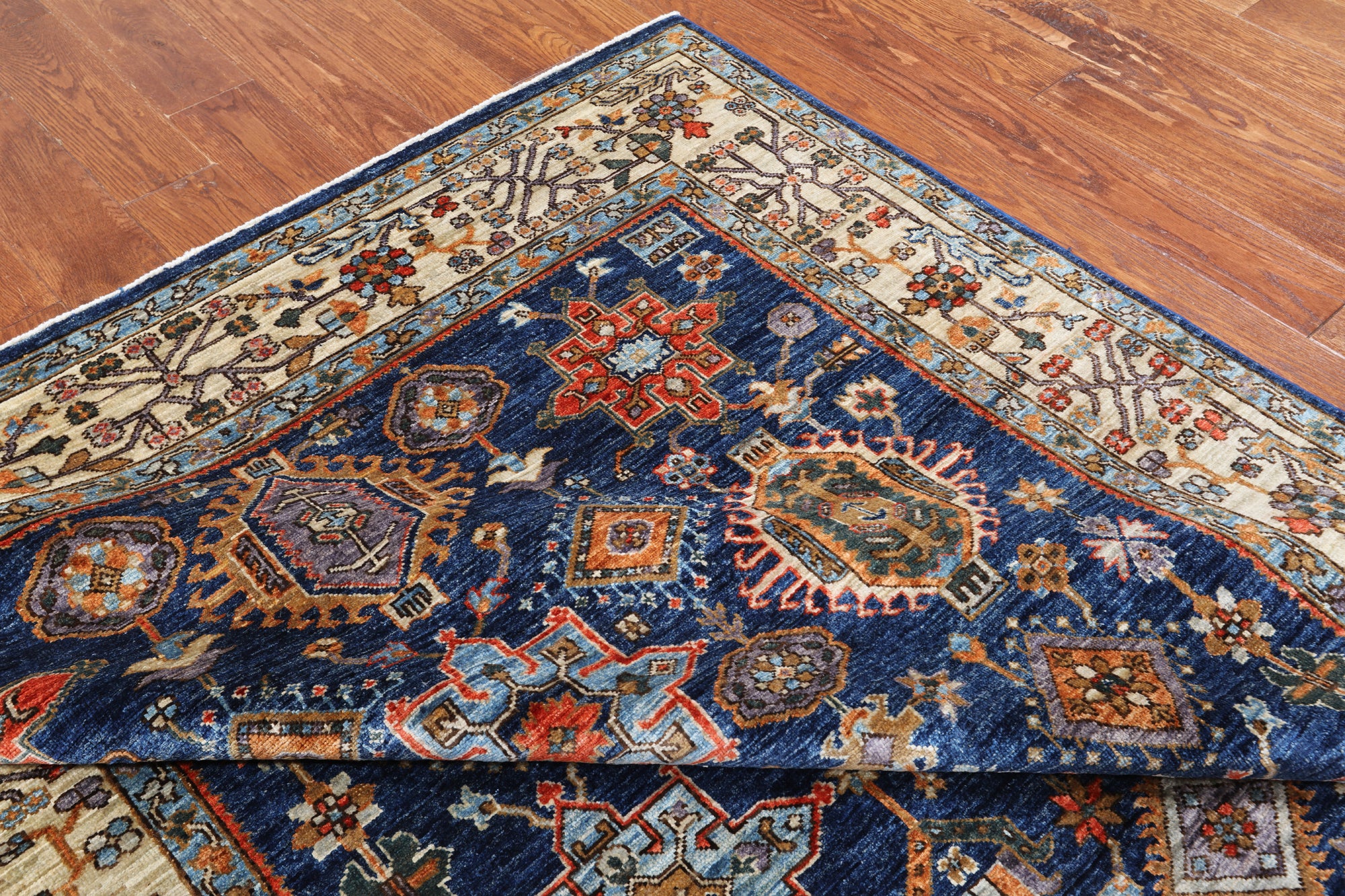 Blue Persian Fine Serapi Handmade Wool Rug - 6' 0" X 8' 10"