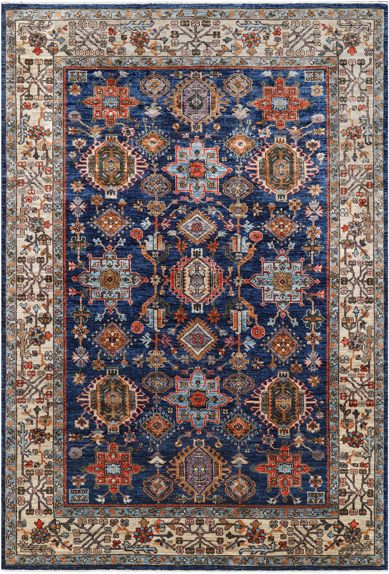 Blue Persian Fine Serapi Handmade Wool Rug - 6' 0" X 8' 10"