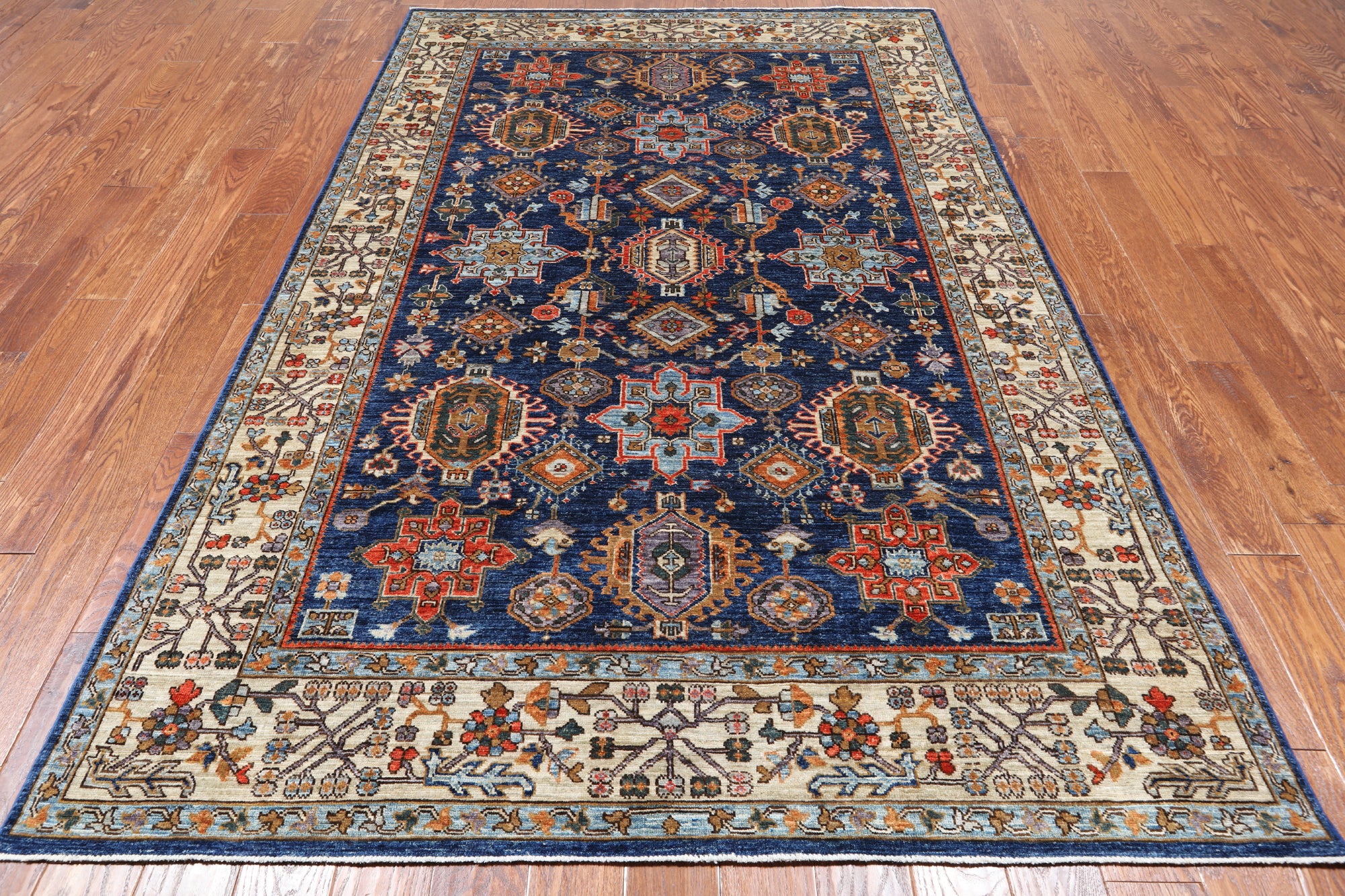 Blue Persian Fine Serapi Handmade Wool Rug - 6' 0" X 8' 10"