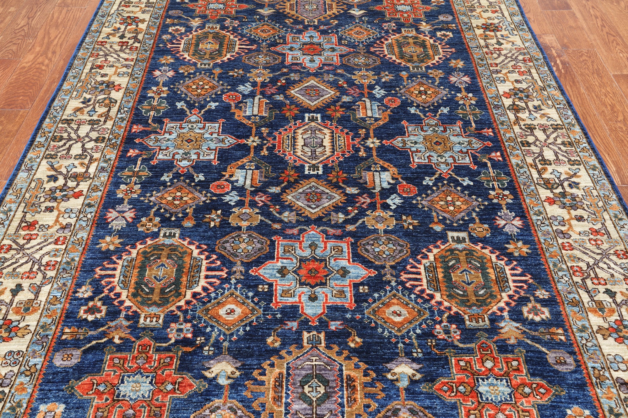 Blue Persian Fine Serapi Handmade Wool Rug - 6' 0" X 8' 10"