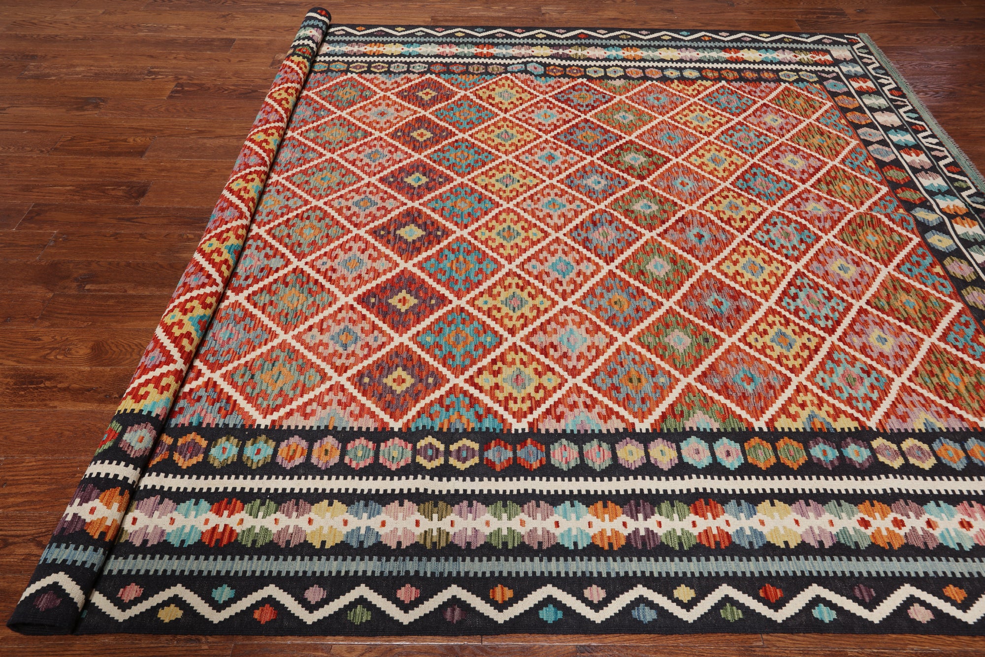 SUPER SALE Reversible Kilim Flat Weave Wool On Wool Rug - 8' 4" X 11' 6"