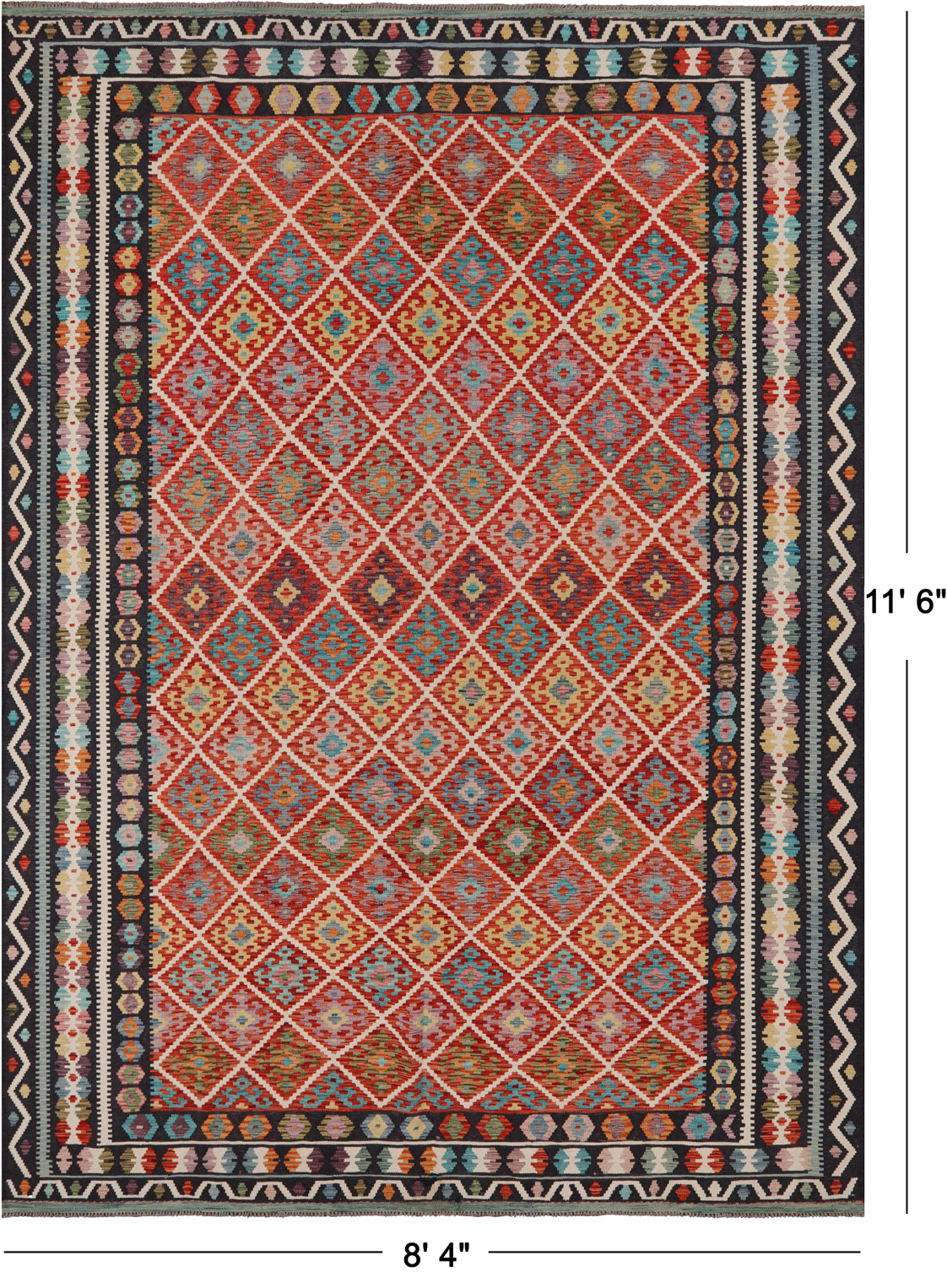 SUPER SALE Reversible Kilim Flat Weave Wool On Wool Rug - 8' 4" X 11' 6"