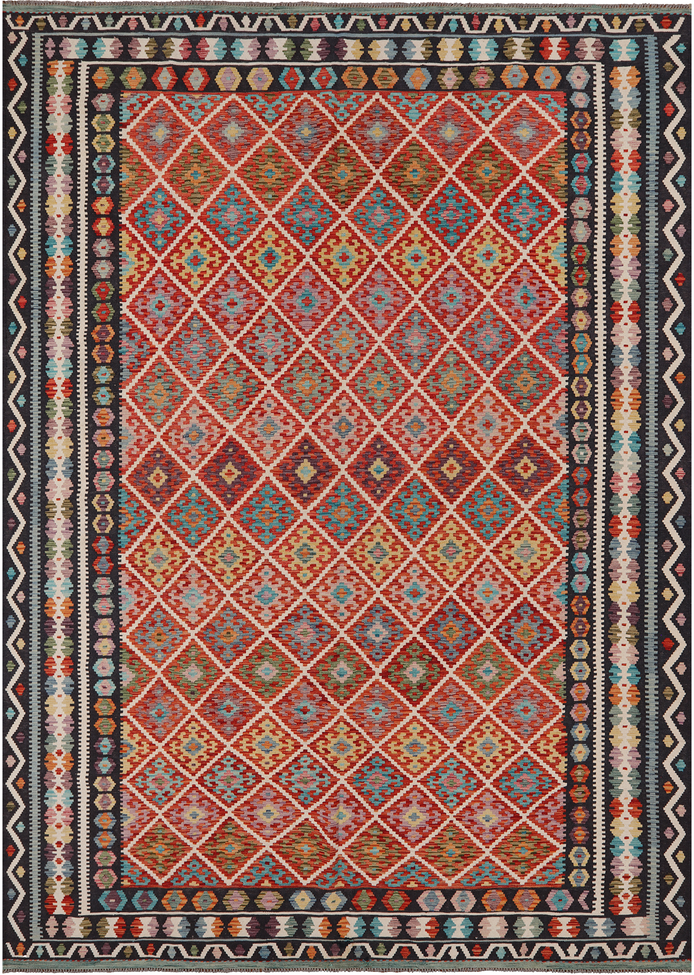 SUPER SALE Reversible Kilim Flat Weave Wool On Wool Rug - 8' 4" X 11' 6"