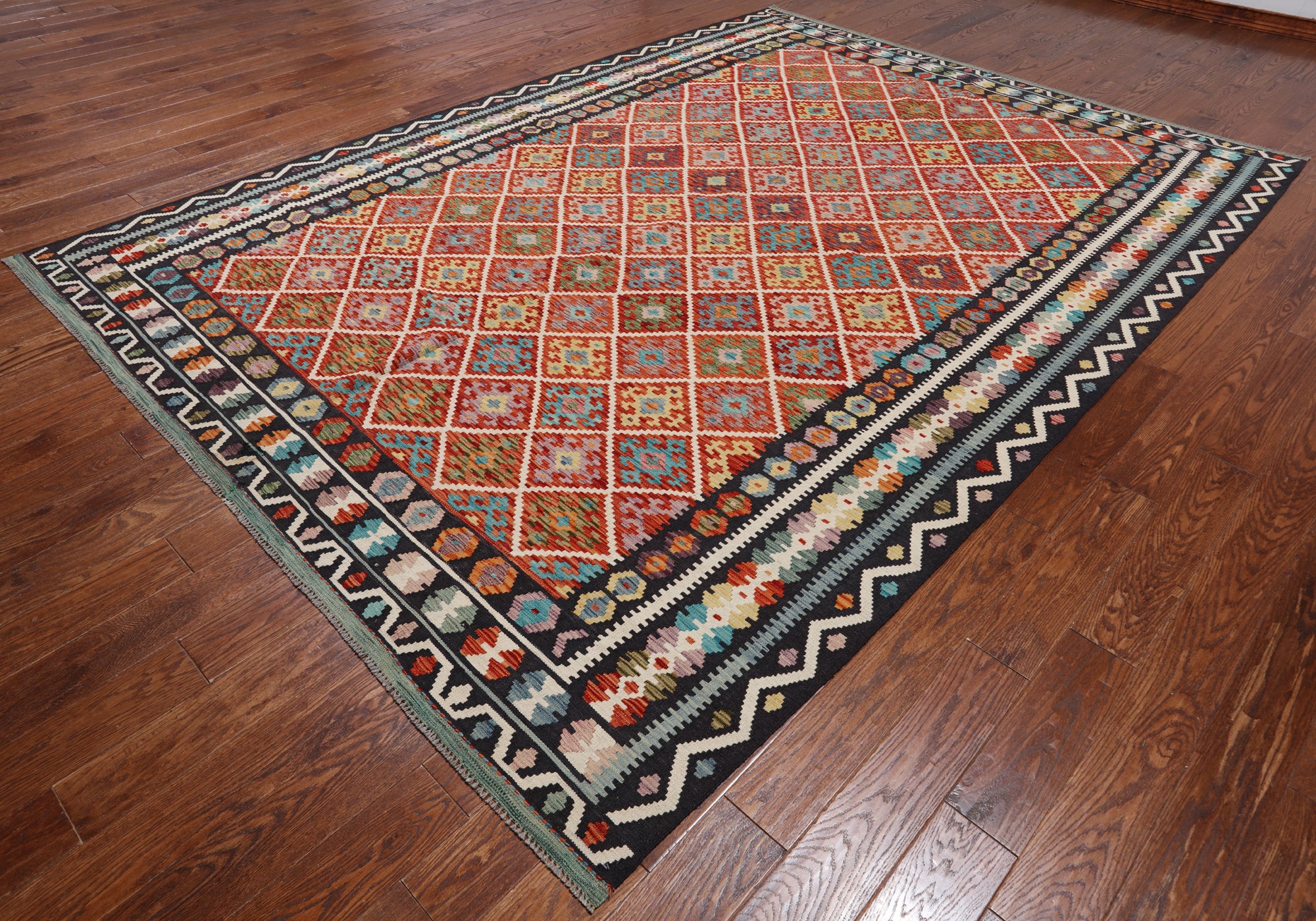 SUPER SALE Reversible Kilim Flat Weave Wool On Wool Rug - 8' 4" X 11' 6"