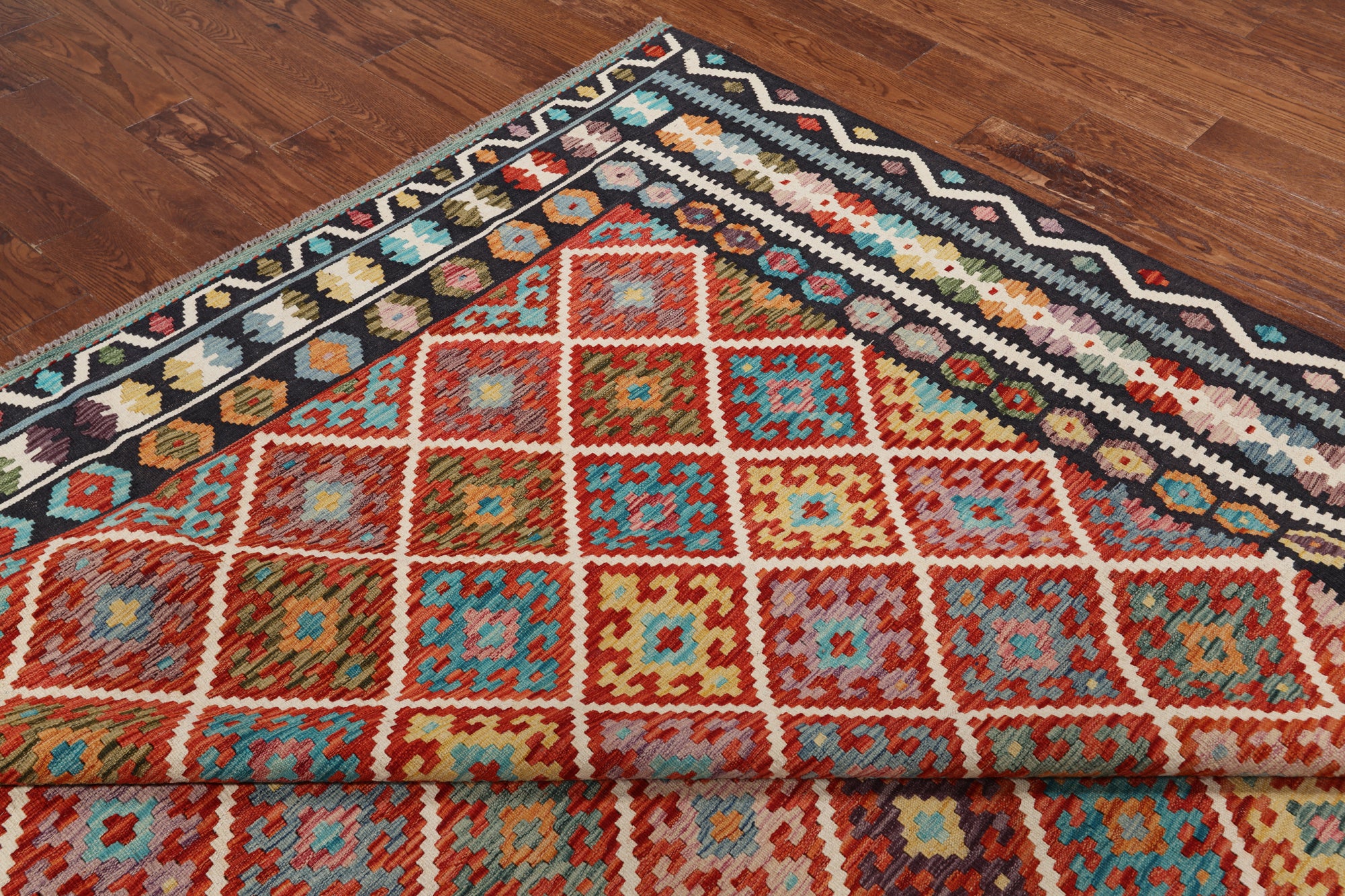 SUPER SALE Reversible Kilim Flat Weave Wool On Wool Rug - 8' 4" X 11' 6"